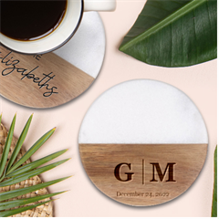 Personalized Wedding Gift - Classic Marble Wood Coaster (Round) 