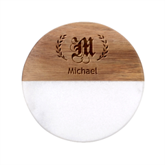 Personalized Name - Classic Marble Wood Coaster (Round) 