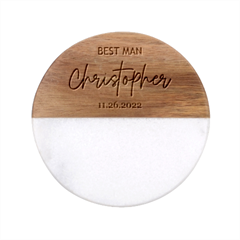 Personalized Couple Name Gift - Classic Marble Wood Coaster (Round) 