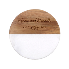 Personalized Anniversary Name Gift - Classic Marble Wood Coaster (Round) 
