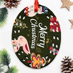 Personalized Merry Christmas Name - Oval Filigree Ornament (Two Sides)