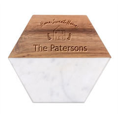 Personalized Home Sweet Home Family Name - Marble Wood Coaster (Hexagon) 