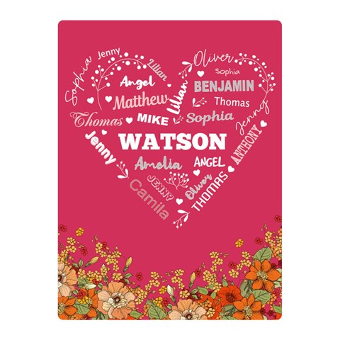 Personalized Family Name Love Heart Flower By Wanni 35 x27  Blanket Front