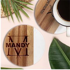 Personalized Name Best Gift - Marble Wood Coaster (Round) Personalized Name Best Gift - Marble Wood Coaster (Round)