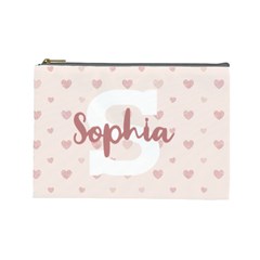 Personalized Name Monogram Heart Love Pink - Cosmetic Bag (Large)