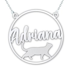 Personalized Name Walking Cat - 925 Sterling Silver Name Pendant Necklace