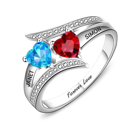 Personalized 2 Names Heart Ring By Alex Front