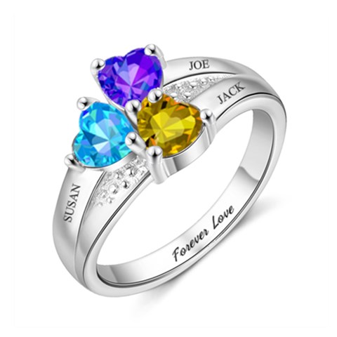Personalized 3 Names Heart Ring By Alex Front