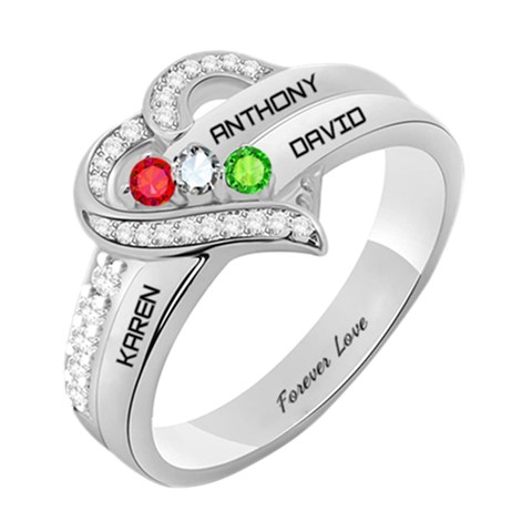 Personalized 3 Names Birthstone Ring By Alex Front