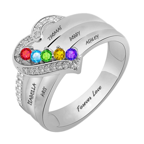 Personalized 5 Names Birthstone Ring By Alex Front