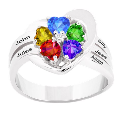 Classic 5 Name Heart Ring By Alex Front