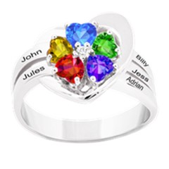 Classic 5 Name Heart Ring - 925 Sterling Silver Ring