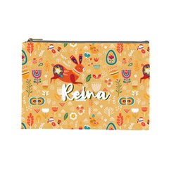 Personalized Name Flowers Boho Lovely Bunny - Cosmetic Bag (Large)
