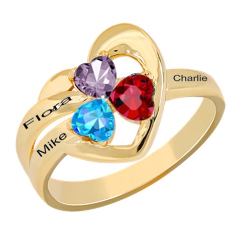 Classic 3 Name Heart Ring By Alex Front