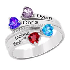 Diamond 4 Name Heart Ring - 925 Sterling Silver Ring Diamond 4 Name Heart Ring - 925 Sterling Silver Ring
