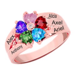Diamond 5 Name Heart Ring - 925 Sterling Silver Ring Diamond 5 Name Heart Ring - 925 Sterling Silver Ring