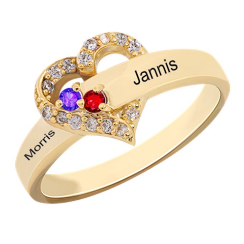 Round Diamond 2 Name Heart Ring By Alex Front