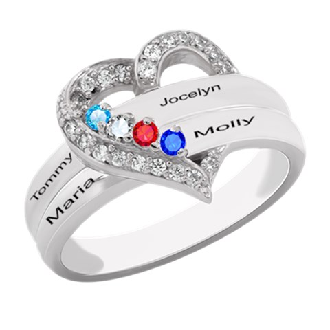 Round Diamond 4 Name Heart Ring By Alex Front
