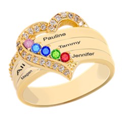Diamond 5 Name Heart Ring - 925 Sterling Silver Ring Diamond 5 Name Heart Ring - 925 Sterling Silver Ring