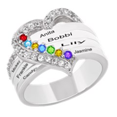 Diamond 7 Name Heart Ring - 925 Sterling Silver Ring