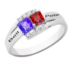 Diamond 2 Name Square Ring - 925 Sterling Silver Ring Diamond 2 Name Square Ring - 925 Sterling Silver Ring