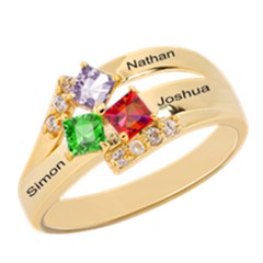 Diamond 3 Name Square Ring - 925 Sterling Silver Ring Diamond 3 Name Square Ring - 925 Sterling Silver Ring