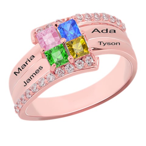Diamond 4 Name Square Ring By Alex Front