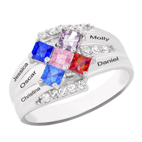 Diamond 5 Name Square Ring By Alex Front