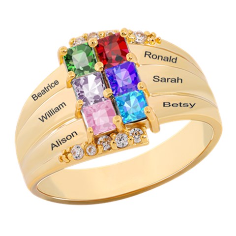 Diamond 6 Name Square Ring By Alex Front