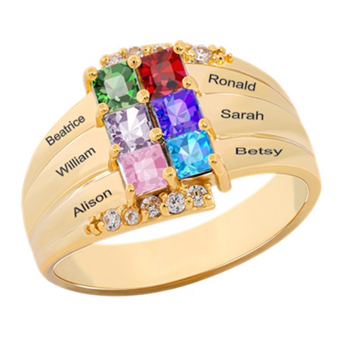 Diamond 6 Name Square Ring By Alex Front