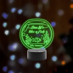 Personalized Text Fish Tank - Remote LED Acrylic Message Display (Black Round Stand) 