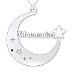 Personalized Name Moon and Star - 925 Sterling Silver Pendant Necklace