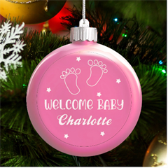 Personalized Welcome baby Name - LED Glass Round Ornament