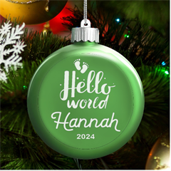 Personalized Hello World Baby Name - LED Glass Round Ornament