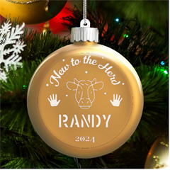 Personalized New to the Herd Name - LED Glass Round Ornament