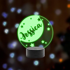 Personalized Night Light Moon Name - Remote LED Acrylic Message Display (Black Round Stand) 