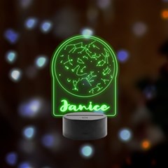 Personalized Star Map Night Sky Star Name - Remote LED Acrylic Message Display (Black Round Stand) 