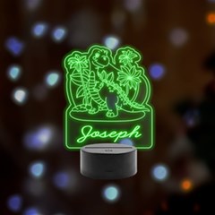 Personalized Dinosaur Name 2 - Remote LED Acrylic Message Display (Black Round Stand) 
