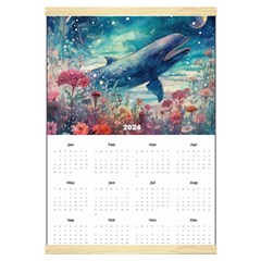 Personalized Flying Whale Watercolor Painting - Canvas Yearly Calendar 16  x 22 