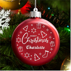 Merry Christmas Icons - LED Glass Round Ornament