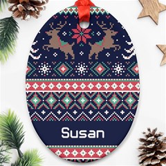 Christmas Blue knitted pattern - Ornament (Oval)