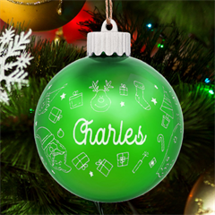 Personalized Merry Christmas Santa Claus Illustration Name - LED Glass Sphere Ornament