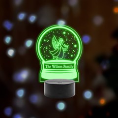 Personalized Angel Christmas Family Name - Remote LED Acrylic Message Display (Black Round Stand) 