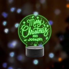 Personalized Merry Christmas Name - Remote LED Acrylic Message Display (Black Round Stand) 