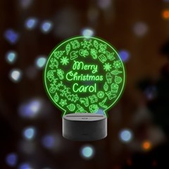 Personalized Merry Christmas Name - Remote LED Acrylic Message Display (Black Round Stand) 