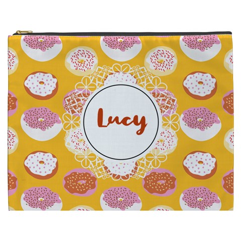Personalized Donut Pattern Name Cosmetic Bag By Joe Front