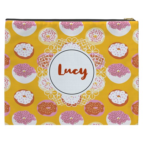 Personalized Donut Pattern Name Cosmetic Bag By Joe Back