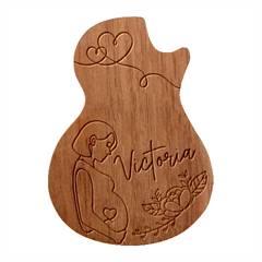 Personalized Mother Baby Guitar Picks Set - Guitar Shape Wood Guitar Pick Holder Case And Picks Set