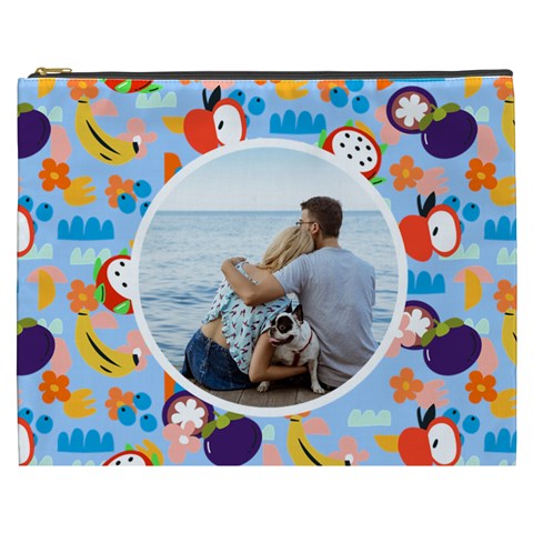 Personalized Fruits Illustration Photo Name Cosmetic Bag By Katy Front