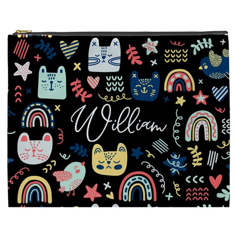 Personalized Cat Illustration Name Cosmetic Bag By Joe Front